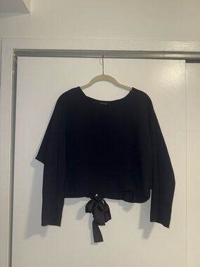 TOPSHOP Navy Tie-Back Long Sleeve Top